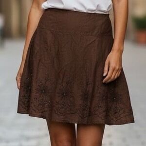 Vintage y2k Rene Margo  Floral Embroidered Beaded Cotton  Skirt L Knee Length
